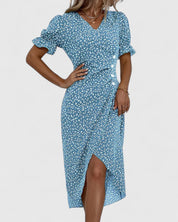 Florianne Duvernois | Green Ditsy Floral Midi Dress with Button Detail