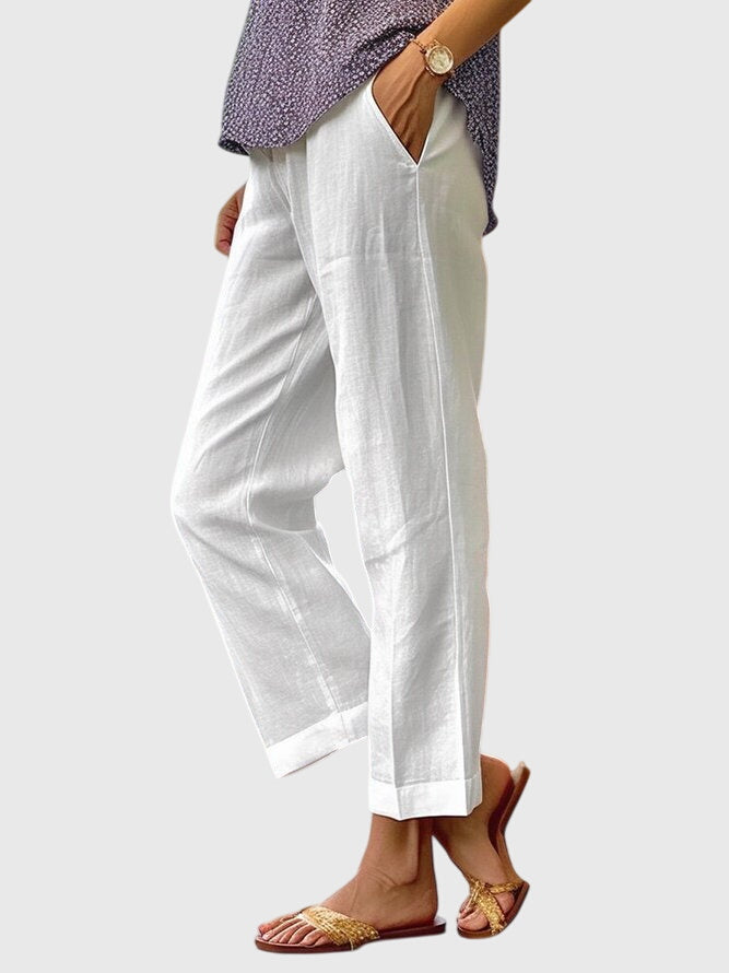 Mirabel Stonecourt | White Wide-Leg Linen Trousers