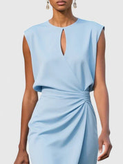 Vivienne Marlowe | Navy Blue Sleeveless Keyhole Midi Dress