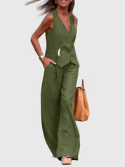 Ottilie Vanbrace | Linen-Look Wide-Leg Two-Piece Vest Set