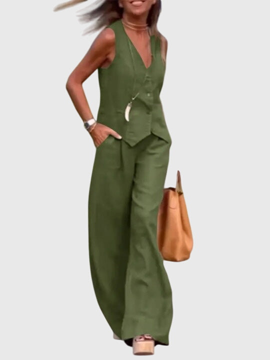 Ottilie Vanbrace | Linen-Look Wide-Leg Two-Piece Vest Set