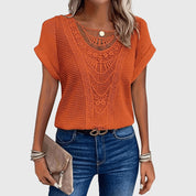 Clarisse Montveil | Cream Lace Detail Waffle Knit Blouse