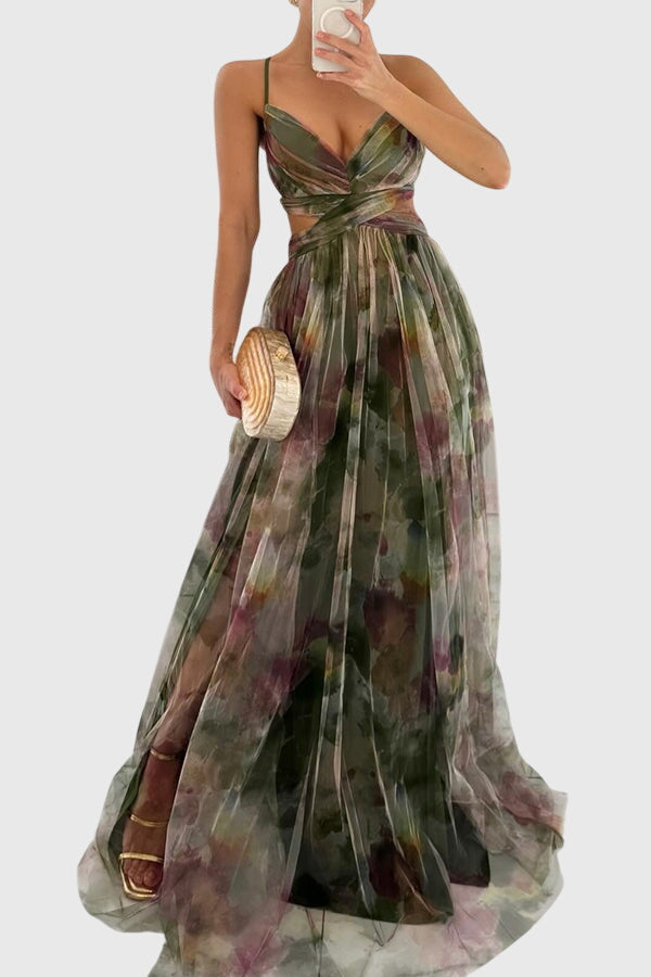 Elowen Faircourt | Floral Print Maxi Dress with Crisscross Straps