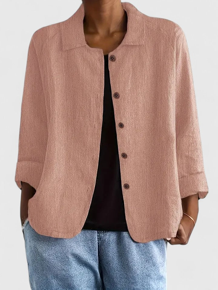 Théodora Wentbridge | Pink Linen-Blend Button-Front Shirt