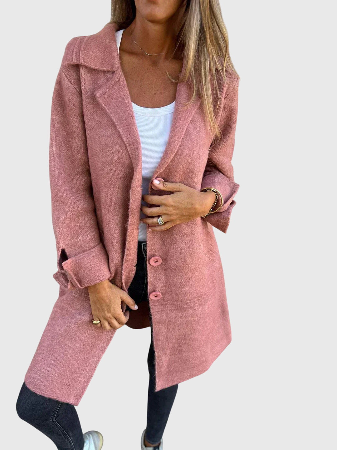 Sophia Harrington | Pink Button-Front Blazer Coat