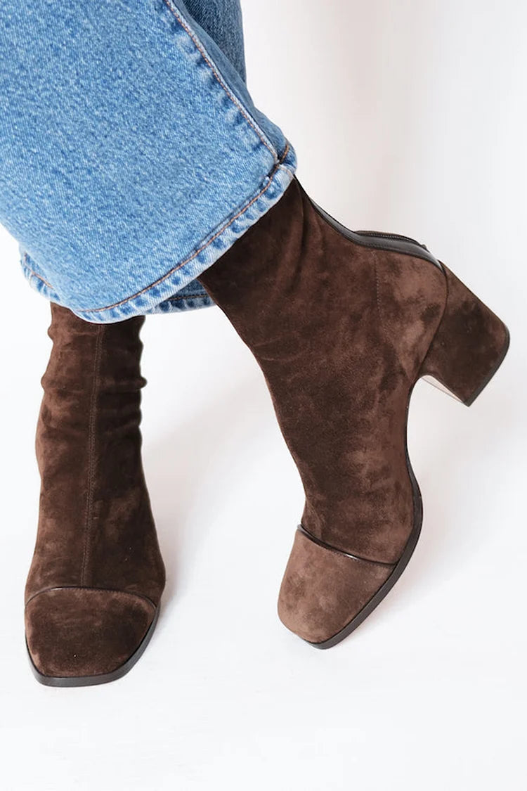Vivienne Stormcourt | Brown Suede Block Heel Ankle Boots