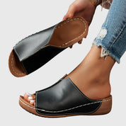 Lucienne Ashvale | White Open-Toe Wedge Slides