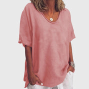 Sylvette Morraine | Elegant Loose V-Neck Top in Pink