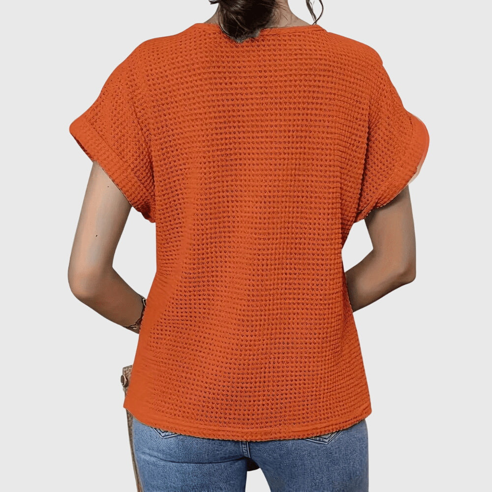 Clarisse Montveil | Cream Lace Detail Waffle Knit Blouse