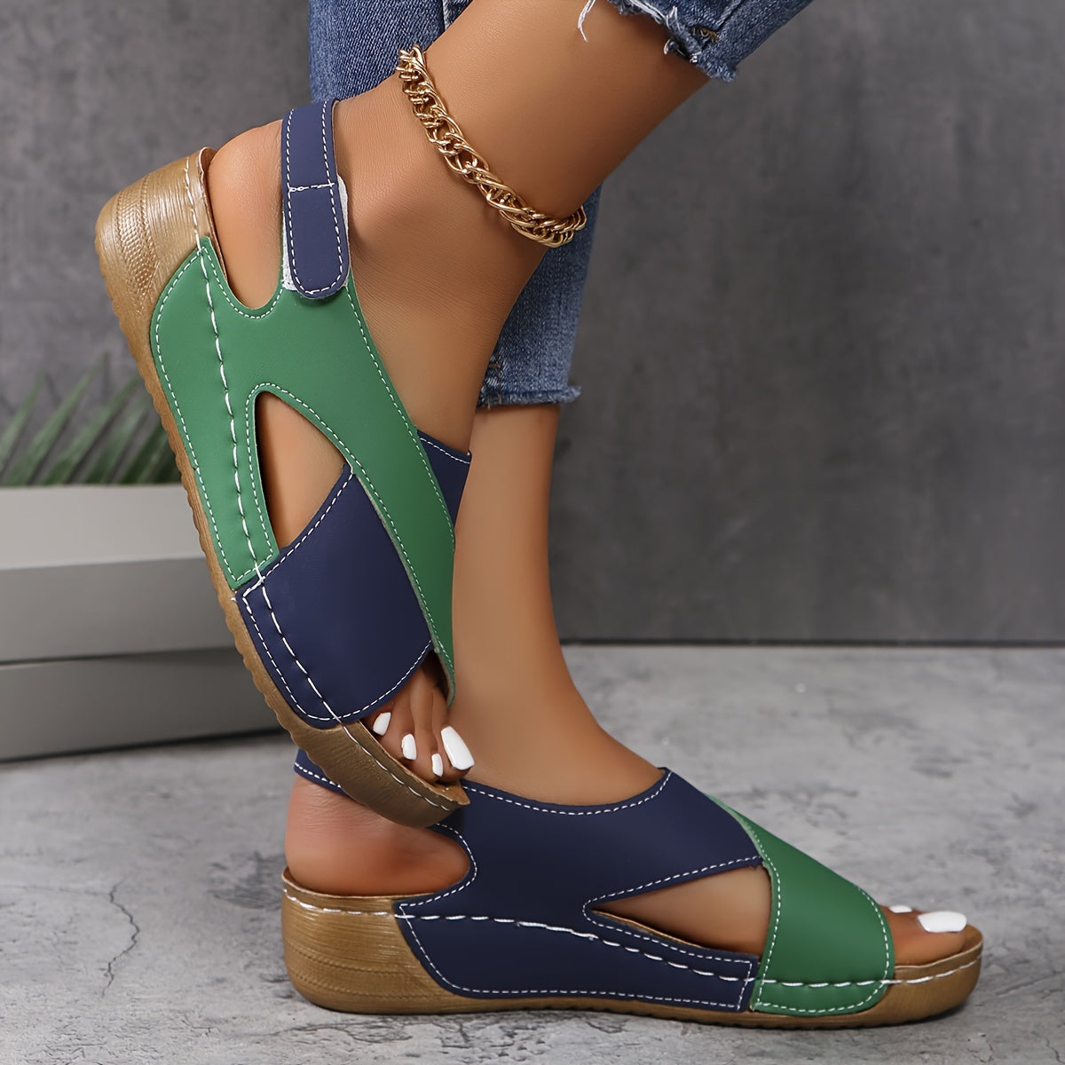 Claudette Harbourne | Navy & White Colorblock Wedge Sandal