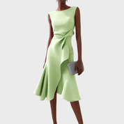 Sylvaine Beaumont | Red Sleeveless Asymmetric Draped Midi Dress