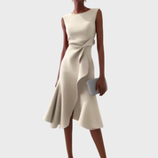 Sylvaine Beaumont | Red Sleeveless Asymmetric Draped Midi Dress