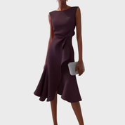 Sylvaine Beaumont | Red Sleeveless Asymmetric Draped Midi Dress