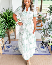 Céleste Wyndmere | Classic Toile Maxi Dress in White & Brown