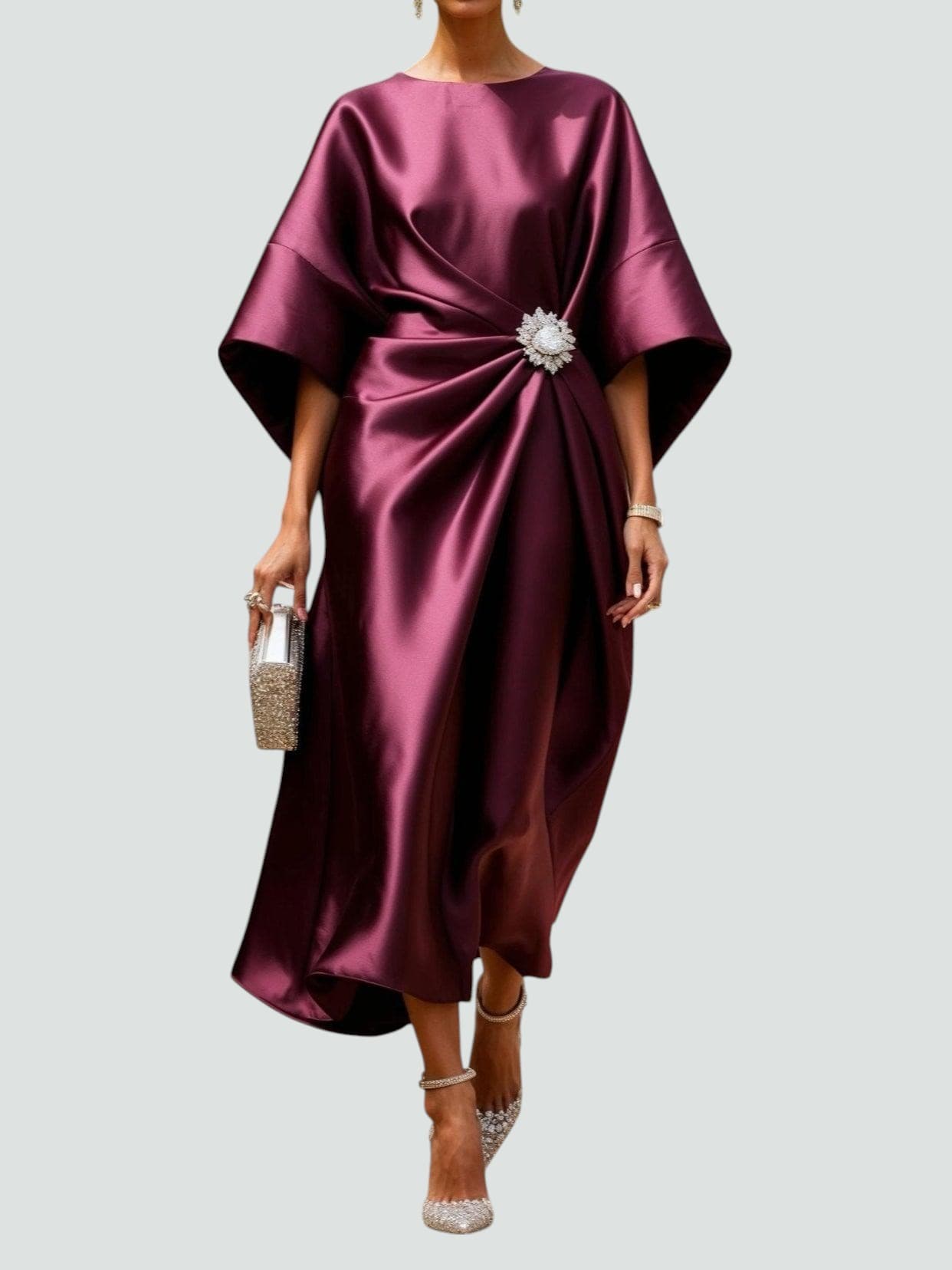 Elspeth Fairbourne | Navy Blue Satin Batwing Midi Dress