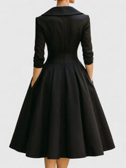 Nicolette Valmonde | Black A-Line Midi Dress with 3/4 Sleeves