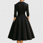 Genevra Elsinore | Navy Blue A-Line Midi Dress with 3/4 Sleeves