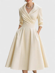 Nicolette Valmonde | Black A-Line Midi Dress with 3/4 Sleeves