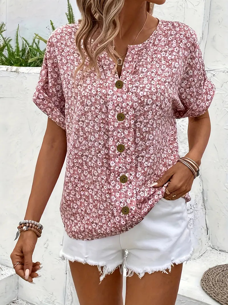 Elspeth Faircombe | Pink Floral Print Button-Up Blouse