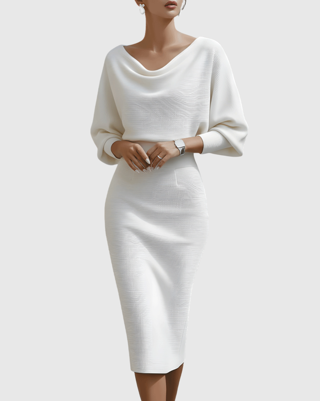 Célindra Beauvaux | Navy Blue Draped Batwing Midi Dress