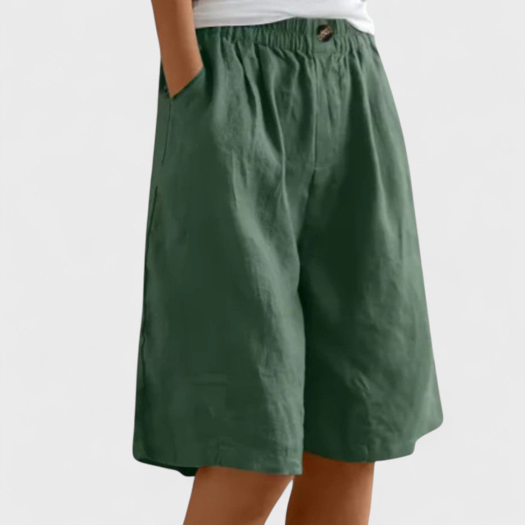 Henriette Valmonde | Army Green Linen Bermuda Shorts