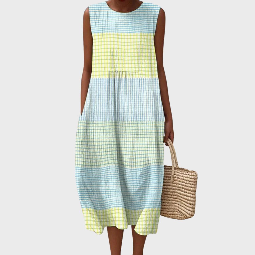Lilliana Vercourt | Tiered Plaid Midi Dress Sleeveless