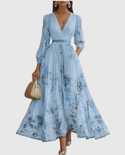 Lucienne Hartwell | Floral Pleated Midi Dress with V-Neck
