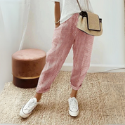 Adelaine Vossworth | Pink Striped Elastic Waist Cropped Pants
