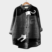 Catalina Beauvois | Purple Cartoon Dog Print Linen Blouse