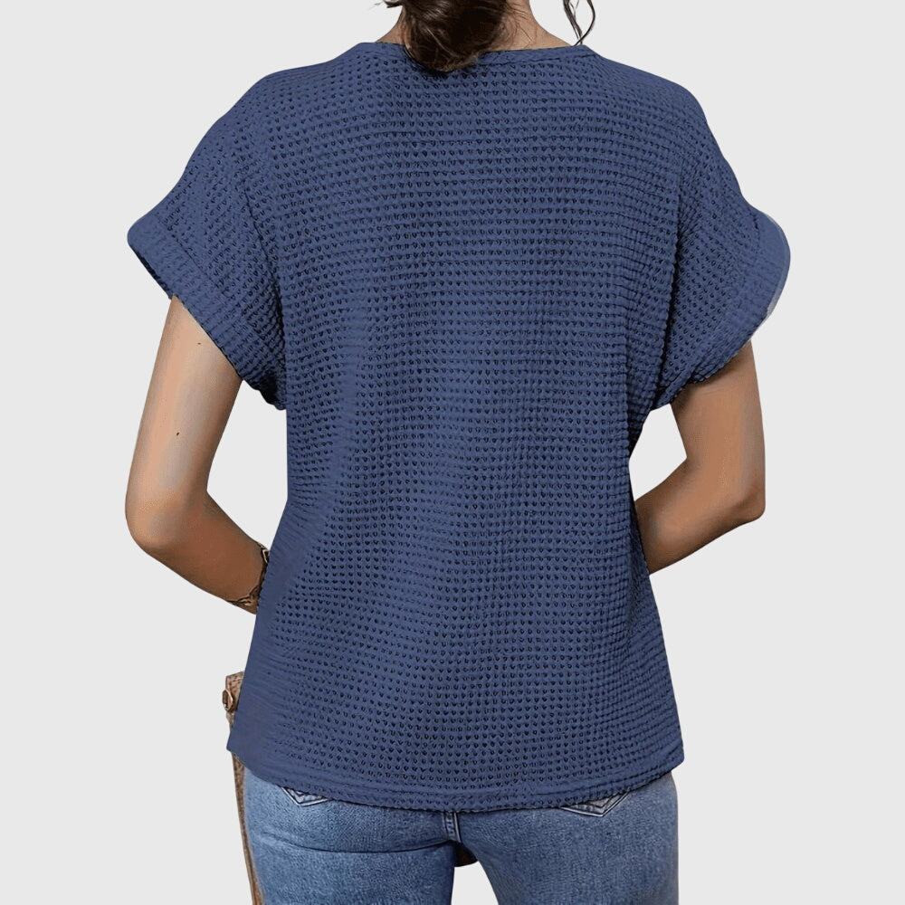 Clarisse Montveil | Cream Lace Detail Waffle Knit Blouse