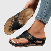 Emmeline Ashford | Orthopedic Wedge Flip Sandals in Taupe