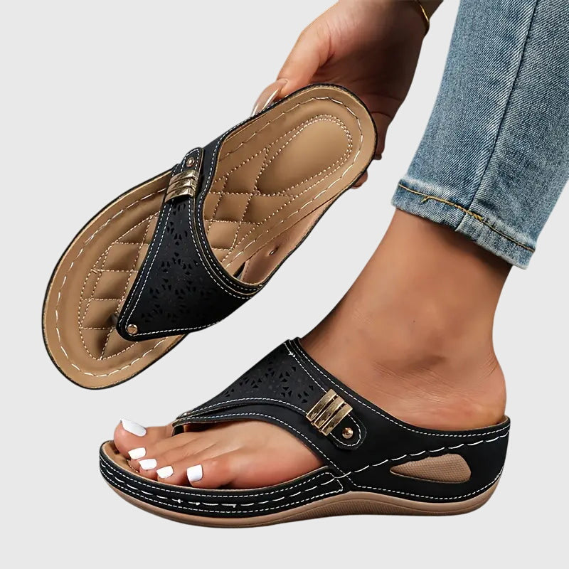 Emmeline Ashford | Orthopedic Wedge Flip Sandals in Taupe