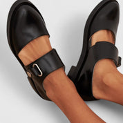 Philippa Renwick | Black Mary Jane Flat Shoes with Ankle Strap