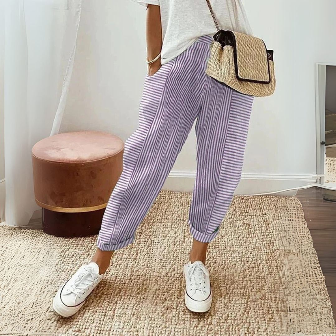 Adelaine Vossworth | Pink Striped Elastic Waist Cropped Pants