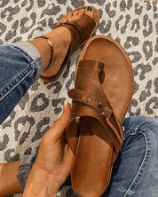 Corinna Blackthorn | Flat Toe Ring Sandals in Black Boho Slide