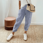 Adelaine Vossworth | Pink Striped Elastic Waist Cropped Pants