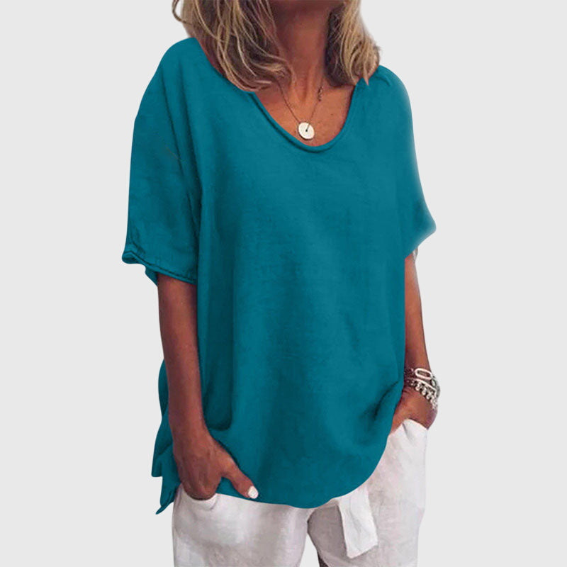 Sylvette Morraine | Elegant Loose V-Neck Top in Pink