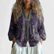 Violaine Charpentier | Boho Floral Print Long Sleeve Blouse in Green