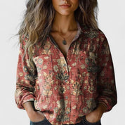 Genevra Winsford | Vintage Floral Print Long Sleeve Button-Down Shirt