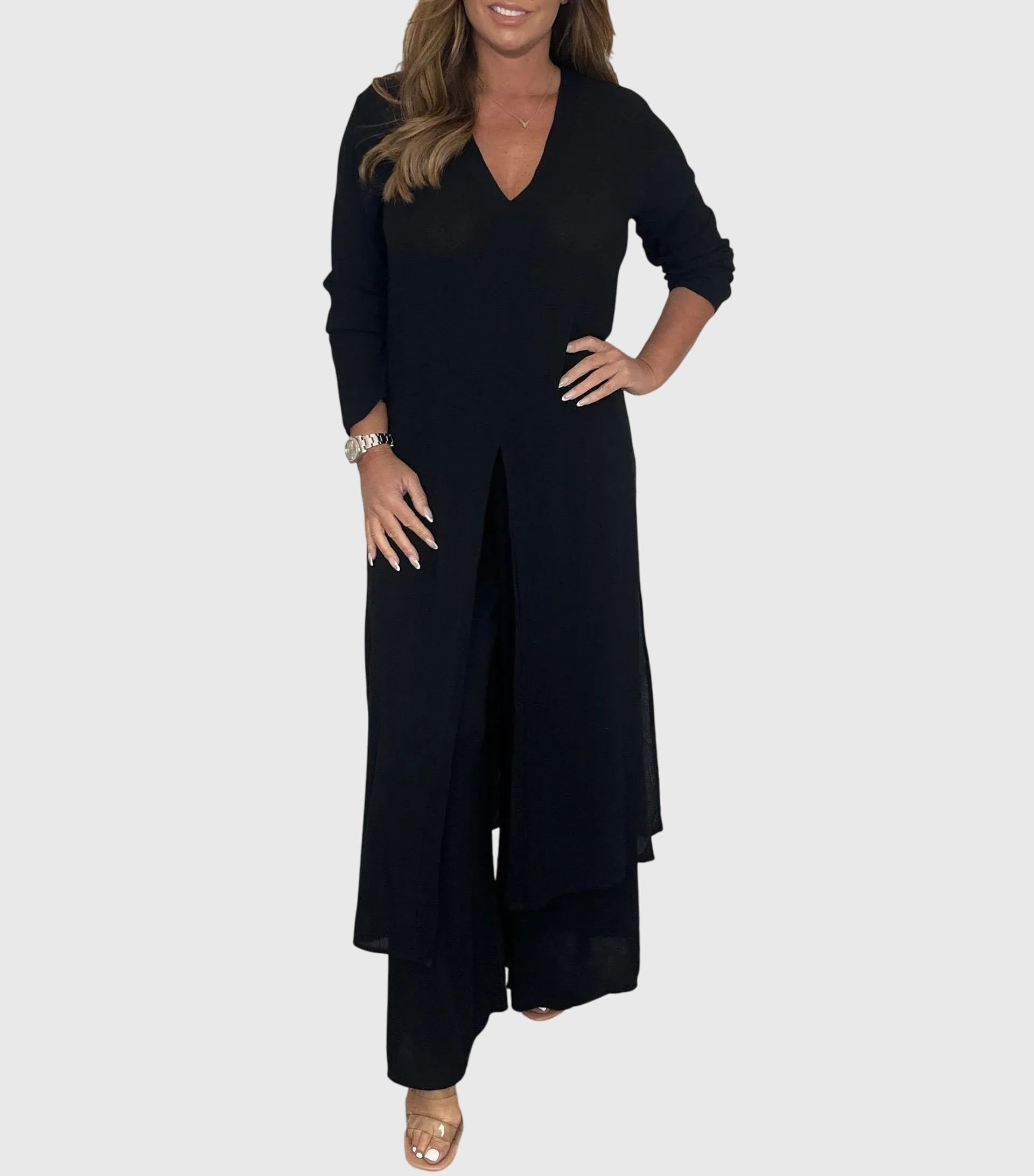 Aurienne Blackvale | Sage Green Long Blouse & Wide-Leg Pants Set