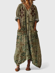 Flavia Rosebourne | Bohemian Ethnic Print Maxi Dress with Pockets
