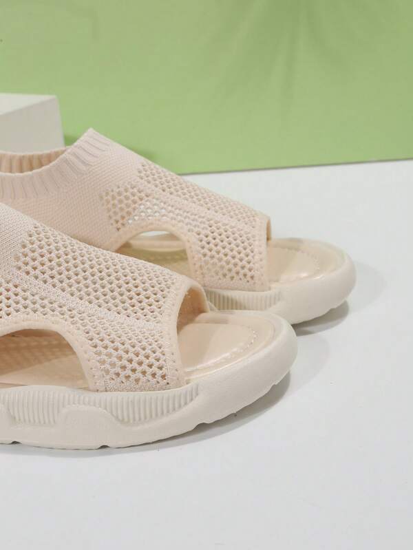 Elspeth Carrington | Cream Knit Platform Open Toe Slip-On Sandals