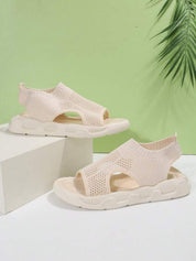 Elspeth Carrington | Cream Knit Platform Open Toe Slip-On Sandals