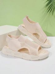 Elspeth Carrington | Cream Knit Platform Open Toe Slip-On Sandals