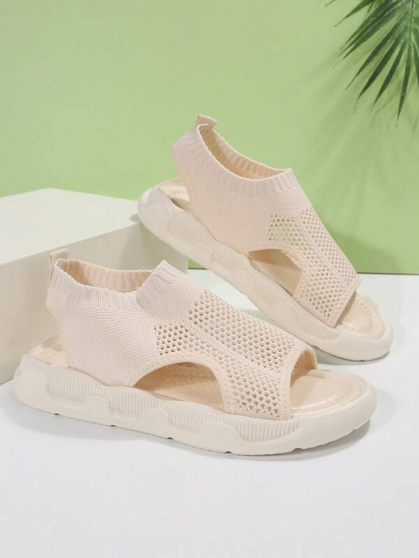 Elspeth Carrington | Cream Knit Platform Open Toe Slip-On Sandals