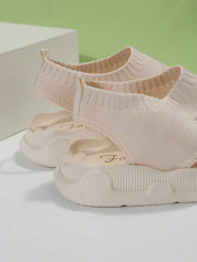 Elspeth Carrington | Cream Knit Platform Open Toe Slip-On Sandals