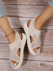 Elspeth Carrington | Cream Knit Platform Open Toe Slip-On Sandals