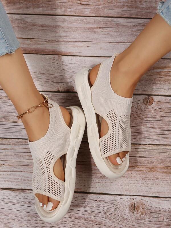 Elspeth Carrington | Cream Knit Platform Open Toe Slip-On Sandals