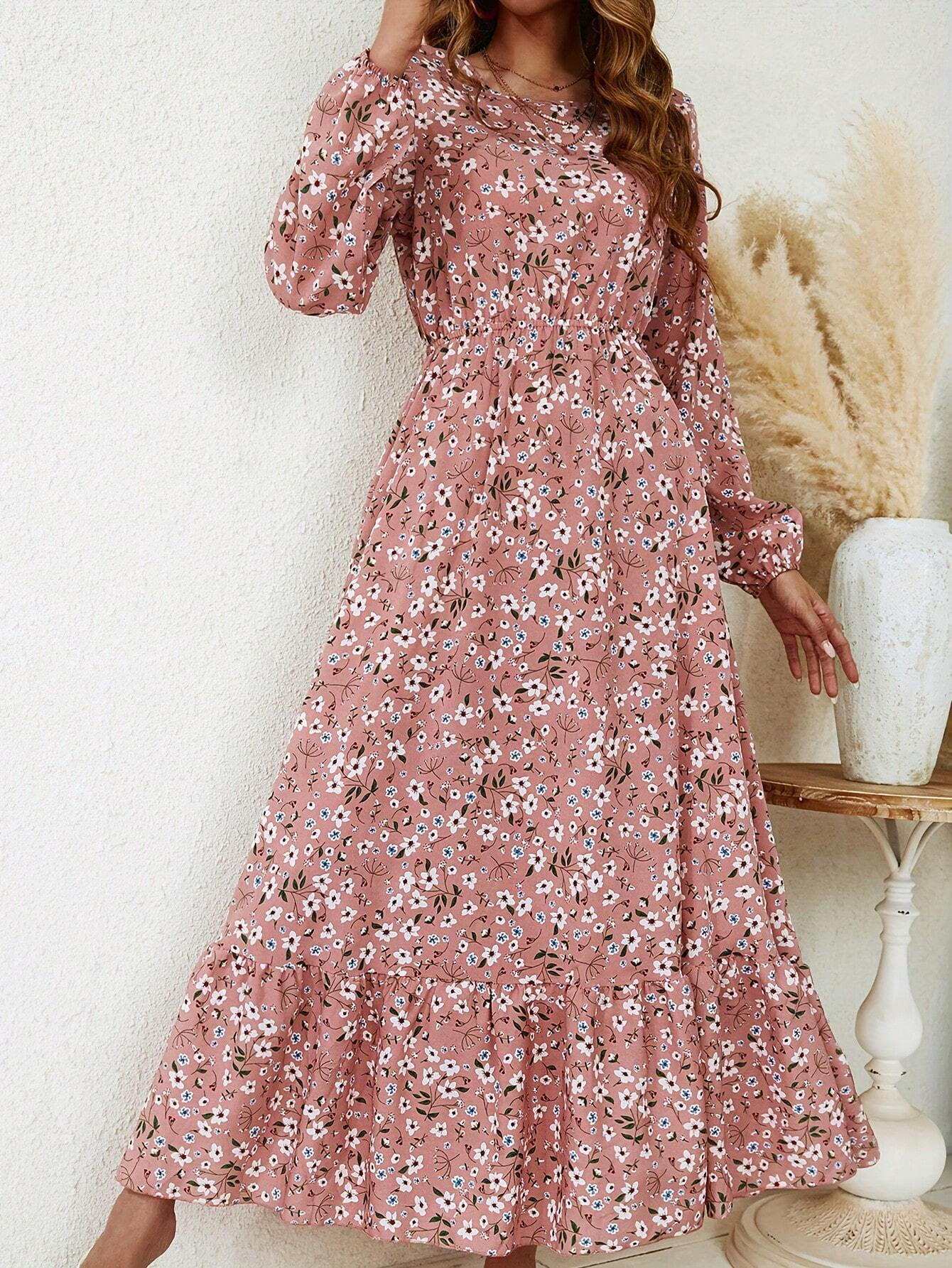 Rosalinde Fleurcourt | Floral Print Bishop Sleeve Smocked Waist Maxi Dress