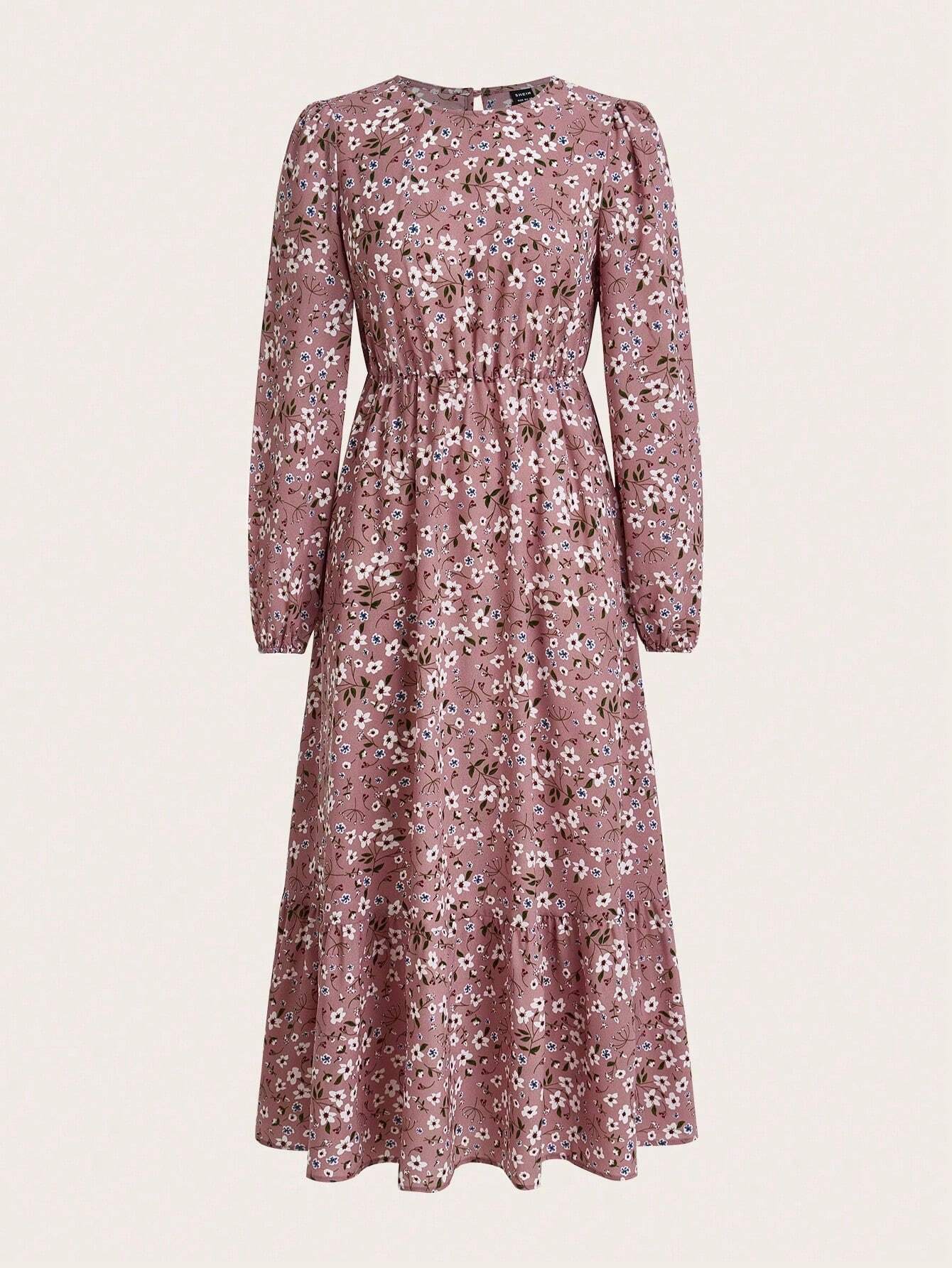 Rosalinde Fleurcourt | Floral Print Bishop Sleeve Smocked Waist Maxi Dress